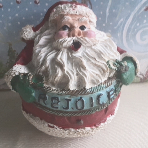 Set of 5 ornaments. Santa rejoice ornament & 4 elf with stack package ornaments. - Picture 1 of 8